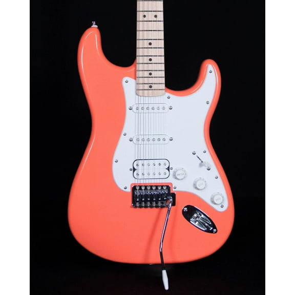 Squire Sonic Stratocaster Electric Guitar, Tahitian Coral, Maple Fingerboard, White Pickguard