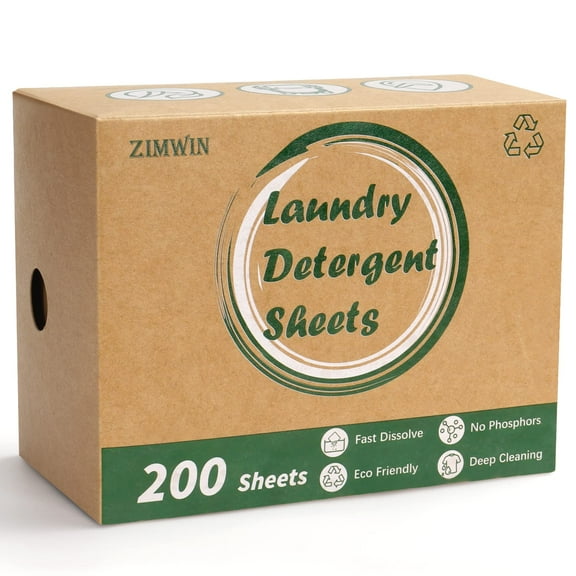 Zimwin Laundry Detergent Sheets, 200 Count, Fragrance Free, Eco-Friendly, Plastic-Free, Hypoallergenic, Liquidless Washing Supplies for Dorm Travel Camping