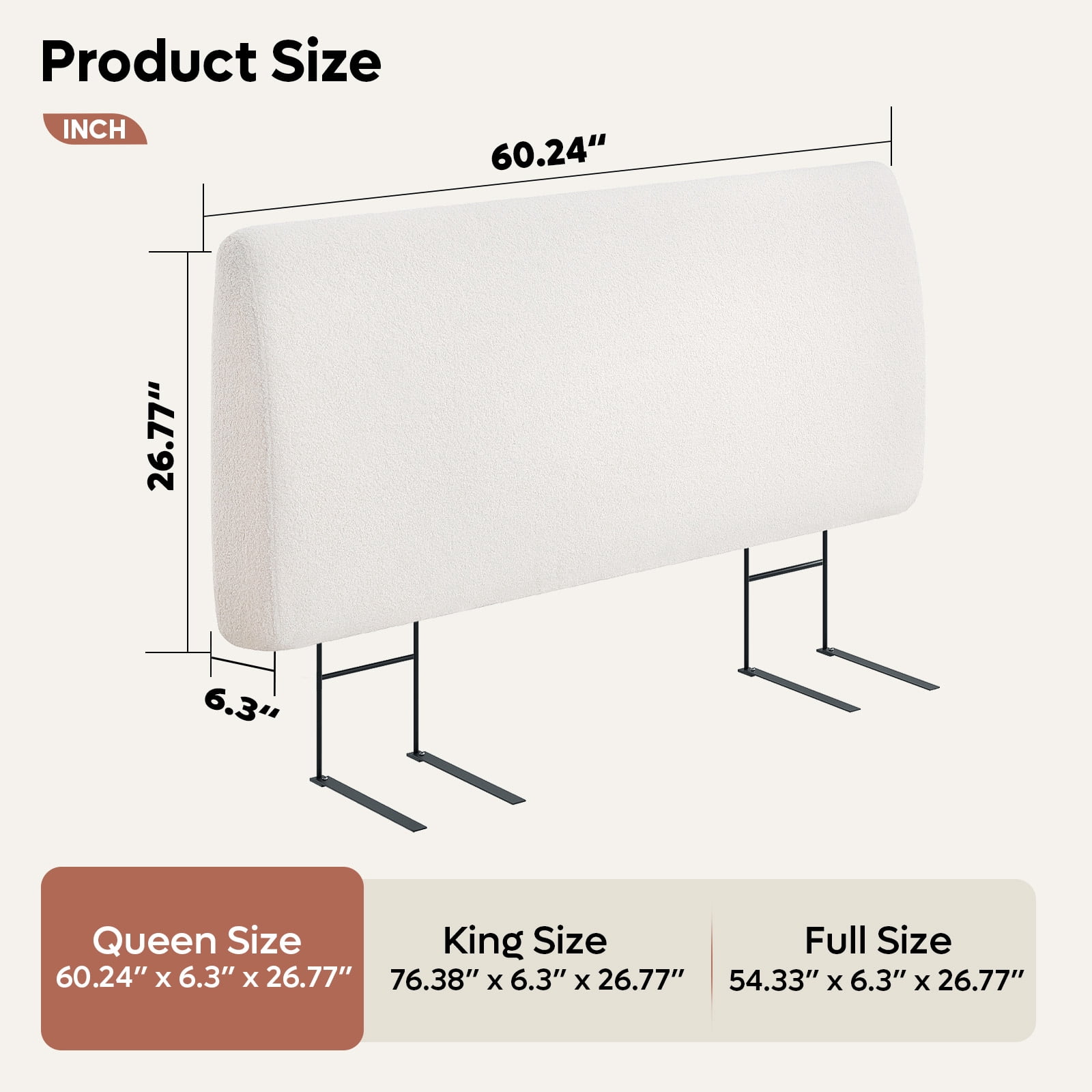 Pinmoco 4.7" Upholstered Foam Headboard Queen Bed, Height Adjustable and Ergonomic Head Board, Teddy Velvet White