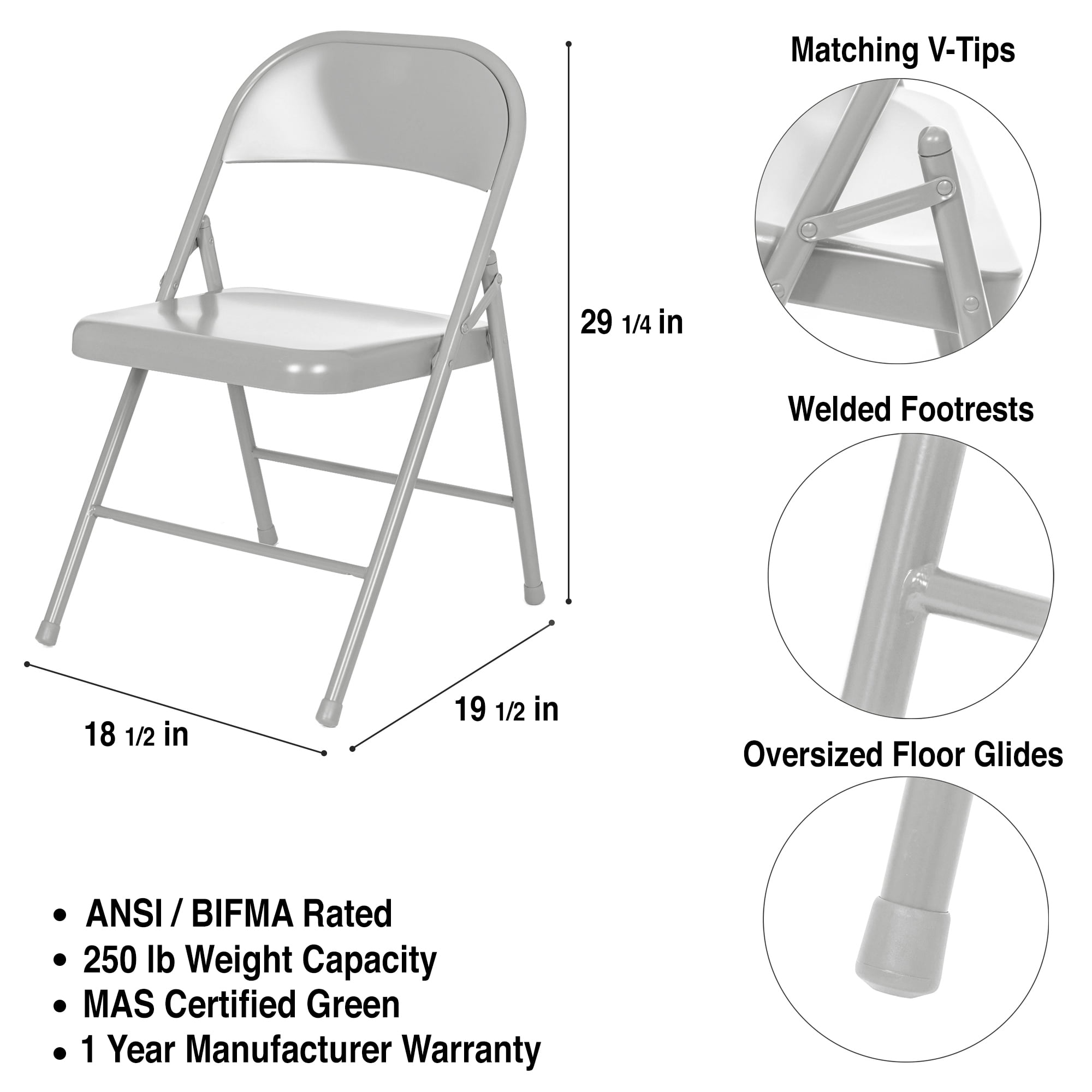 Hampden Furnishings Bernadine Collection Basics All Steel Folding Chair, Grey, Pack of 4