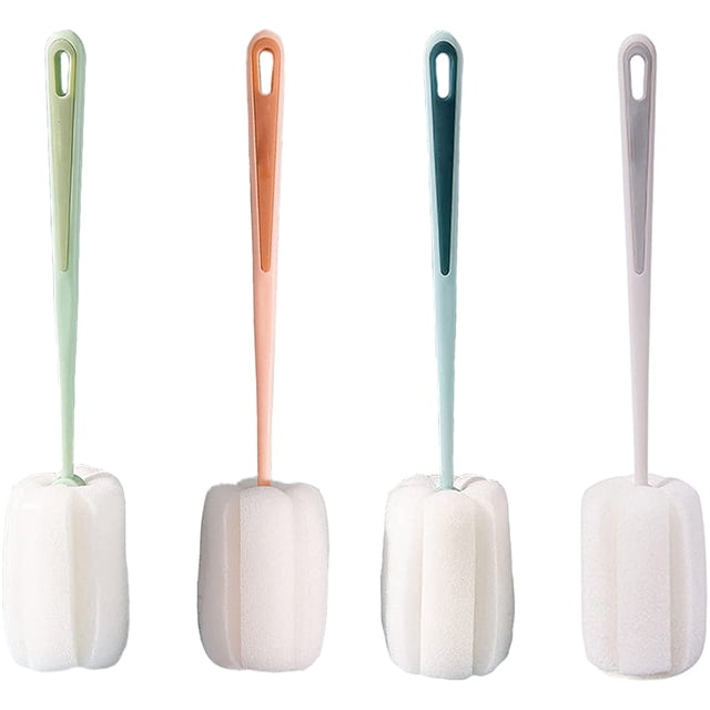 cepillos de limpieza de esponja para gafas, esponja con mango, cabeza de esponja porosa, fuerte capacidad de absorción, adecuado para decantadores, botellas de agua, botellas, tazas, tazones, platos
