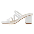 thumbnail image 2 of YDN Women's Strappy Square Open Toe Slide Sandals Slip On Block Mid Heels Mules Slippers Daily Dressy Party Shoes Size 5 White, 2 of 4