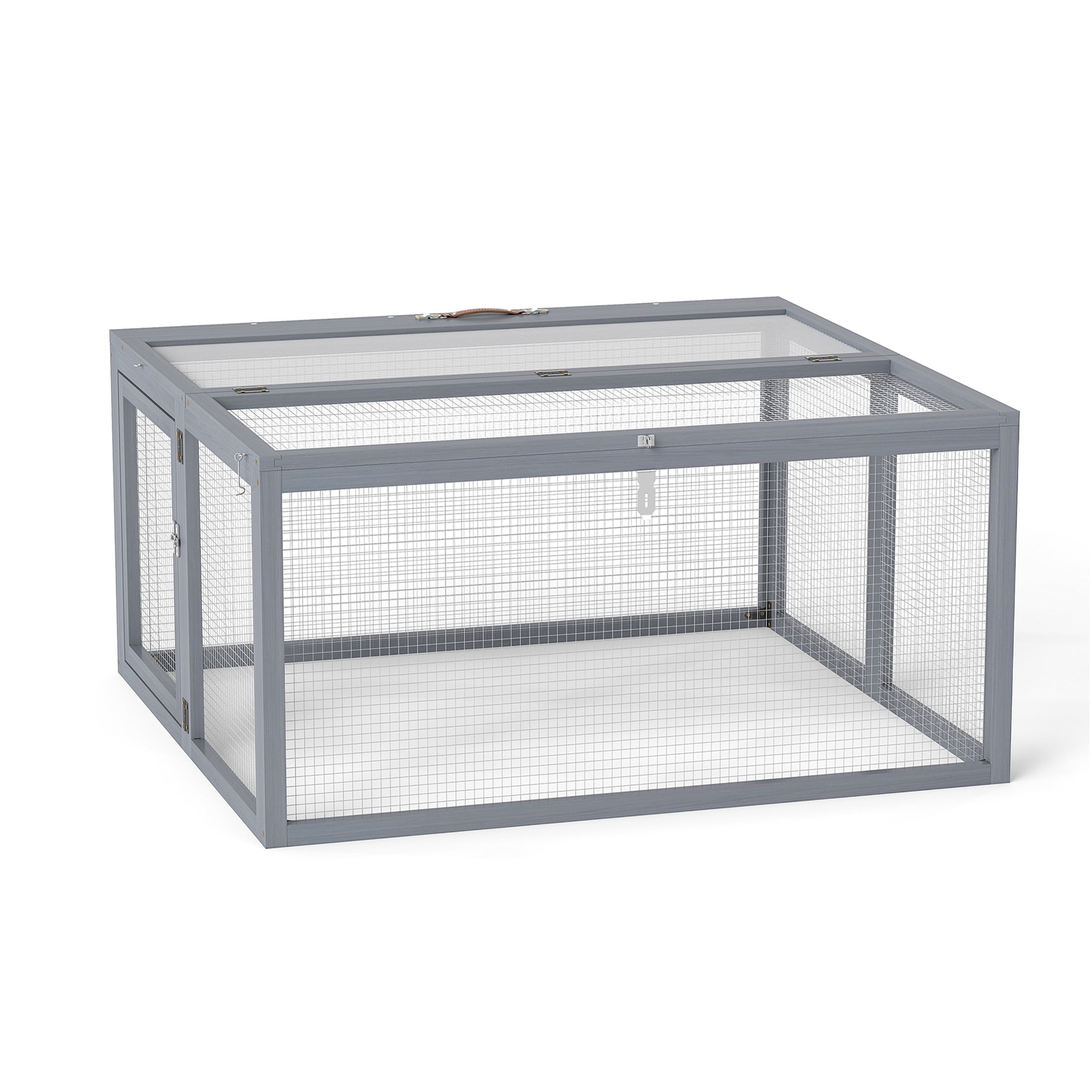 JERFIT Outdoor Rabbit Hutch, Foldable Wooden Bunny Cage with Lockable Doors & Waterproof Roof, Heavy-Duty Metal Wire Mesh, Gray