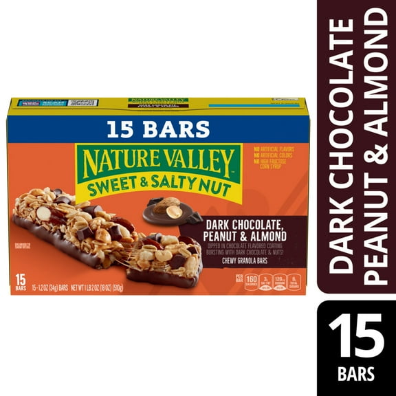 Nature Valley Sweet and Salty Nut Bars, Dark Chocolate Peanut Almond, 15 Bars, 18 oz