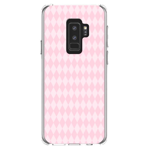 DistinctInk Clear Shockproof Hybrid Case for Samsung Galaxy S9  PLUS (6.2" Screen) - TPU Bumper, Acrylic Back, Tempered Glass Screen Protector - Pink Diamond Pattern