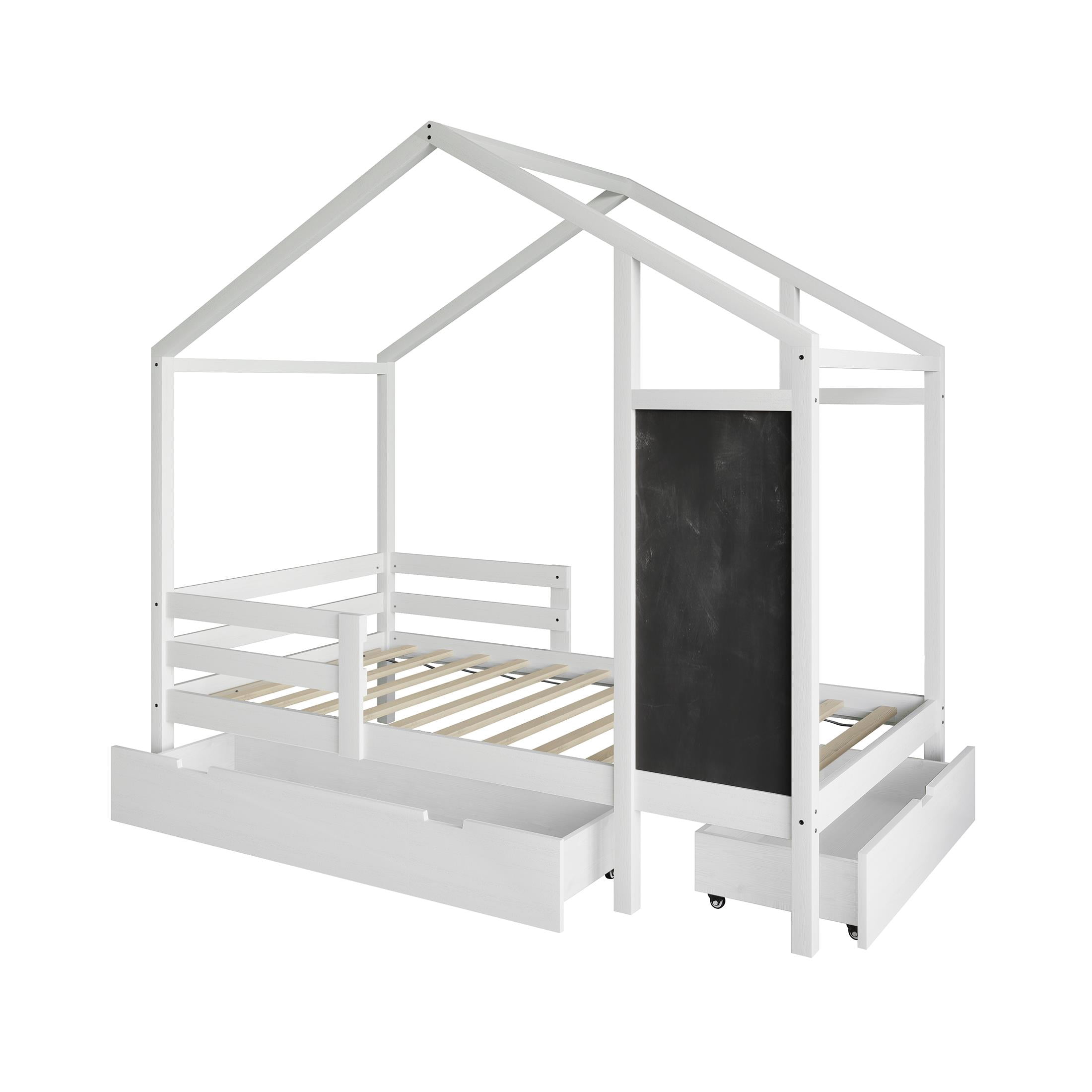 Castle Place Mid-Century Wooden Canopy Bed, White