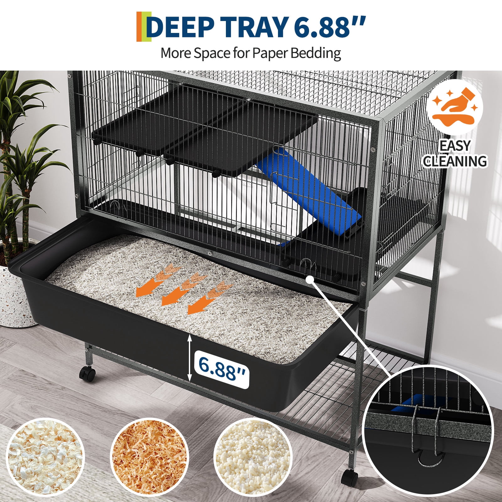 40.4" Large Ferret Nation Cage - with 3 Removable Platforms, Deep Tray & Storage Shelf, Metal Small Animal Cage on Wheels for Chinchillas, Rabbits, Guinea Pigs & Sugar Gliders
