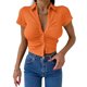 thumbnail image 1 of Top de moda con botones de solapa de diseño delgado y ajustado de manga corta para mujer para ir de compras en la oficina, citas, naranja S, 1 of 5