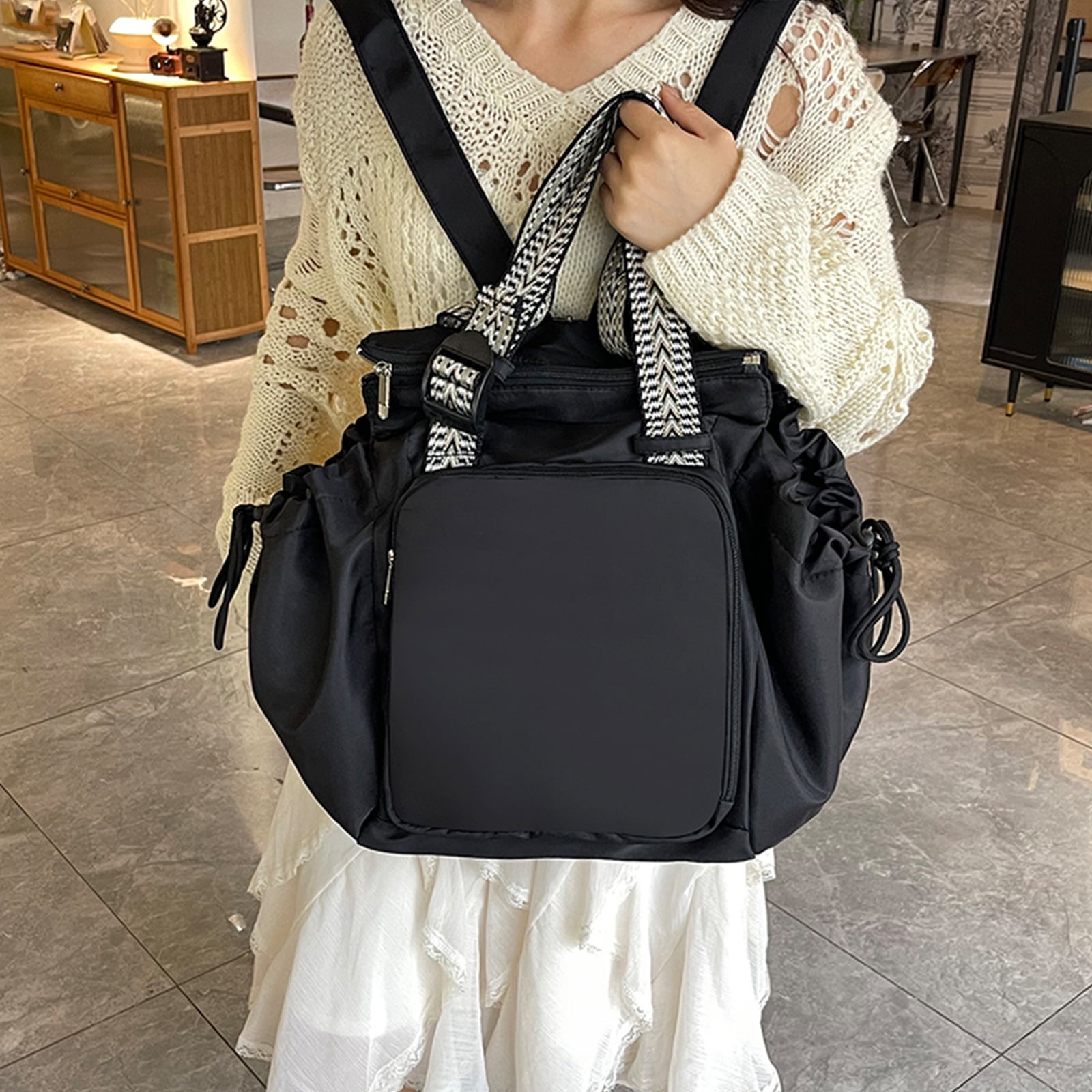 HUISZJ Diaper Bag Tote, Nylon Large Capacity Diaper Bag, Multifunctional Reusable Backpack for Work Travel Outdoor (Black)