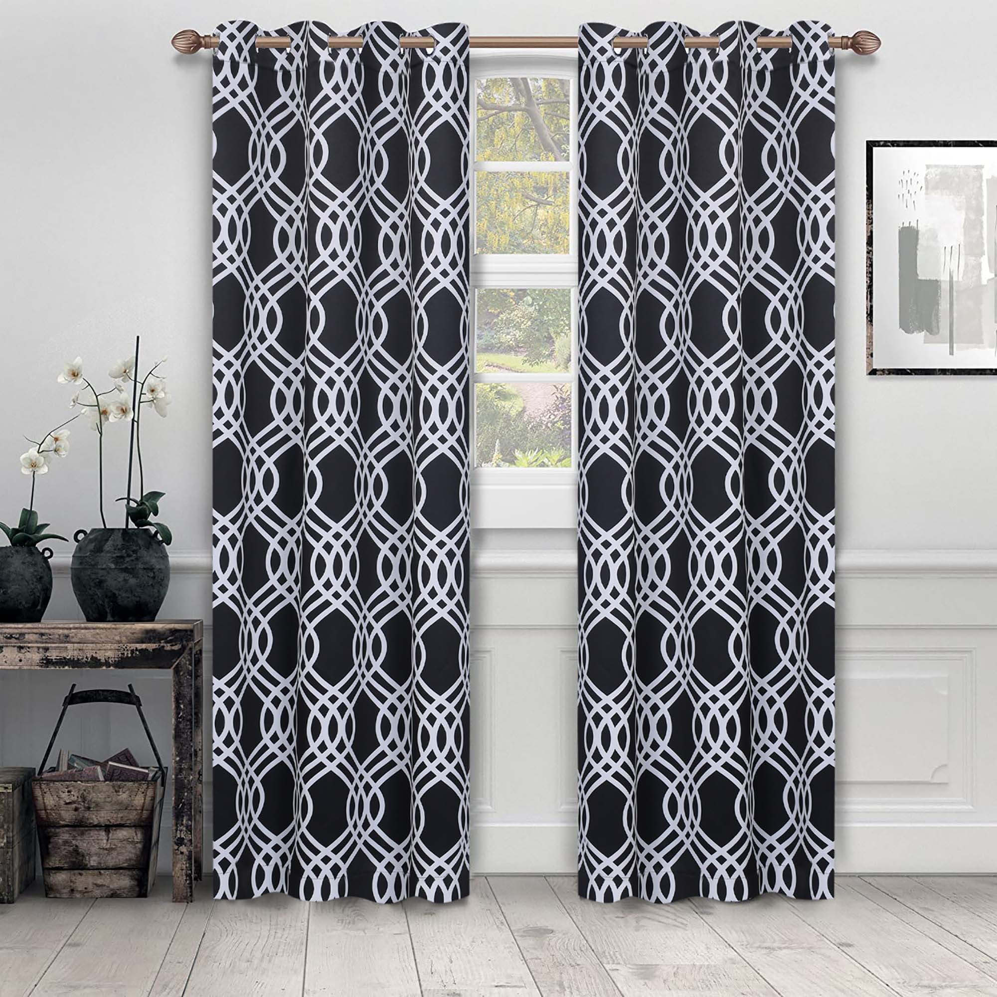 Superior Ribbon Blackout Curtains Set of 2, Grommet Header Cutain Panel Pair, Navy Blue, 52"W x 96"L