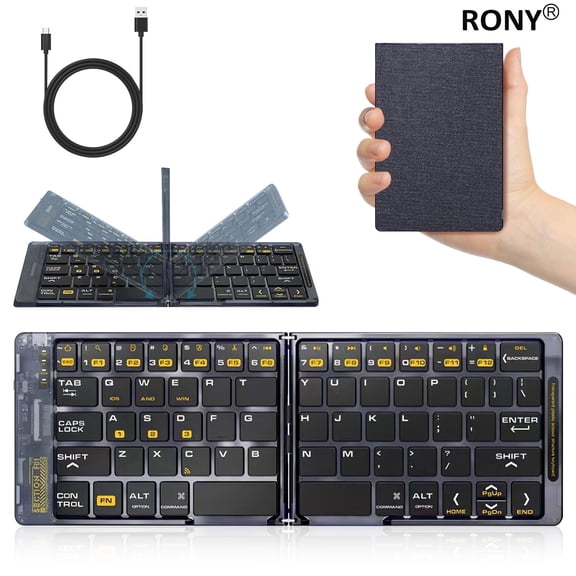 RONY Foldable Bluetooth Keyboard, Ultra-Slim Portable Wireless Travel Keyboard Compatible with iPad Android Phone Laptop Mac Desktop