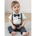 thumbnail image 3 of WESIDOM Infant Boys Toddler Gentleman Formal Outfit Suspender Pants Bowtie Beret Hat 0-24M 3pcs, 3 of 13
