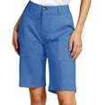 thumbnail image 2 of Bermuda Shorts for Women Knee Length Stretch Casual Pants Summer High Waisted Beach Vacation Long Shorts with Pockets Dark Blue S, 2 of 6