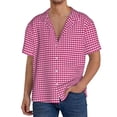 thumbnail image 3 of KLL Pink Gingham Print Men's Shirt Short Sleeve Button Down Summer Cuba Beach Shirts- XX-Large, 3 of 7