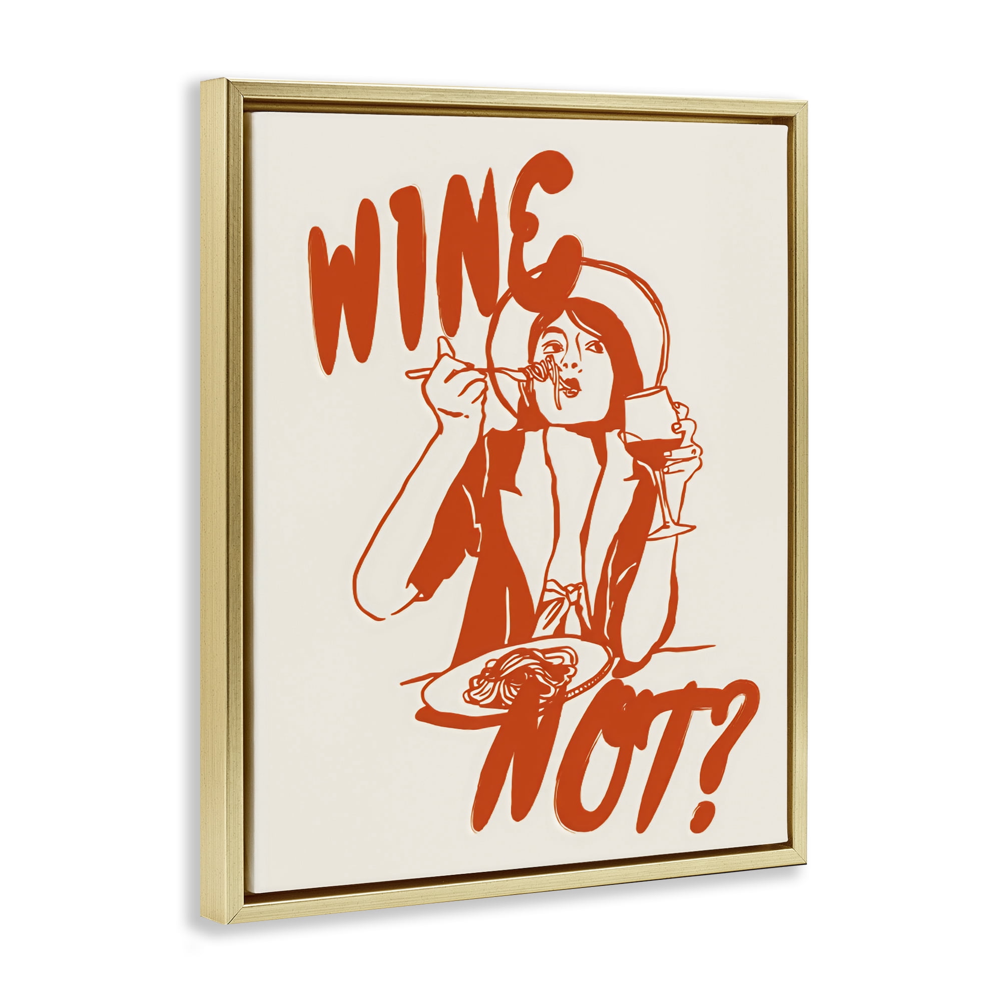 Stupell Industries Wine Not Retro Meal Time Gold Framed Floater Canvas Wall Art, design by The Prints Vibe