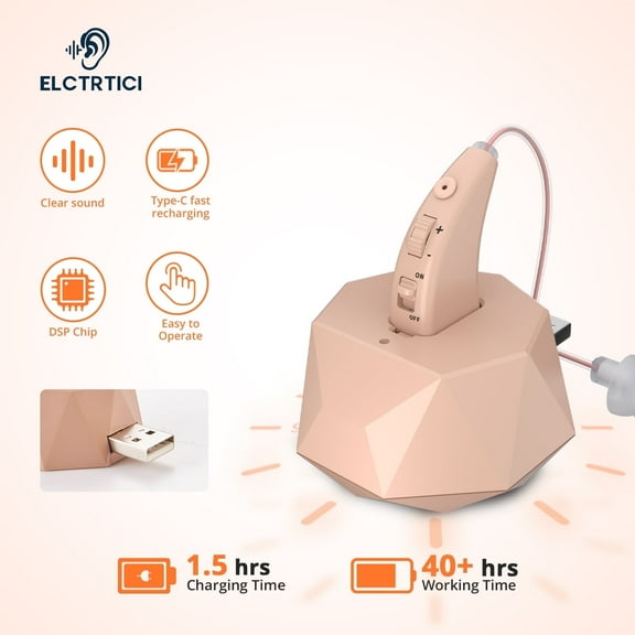 ELCTRTICI Hearing Aids for Seniors, Designed with Your Comfort in Mind, Rechargeable Hearing Aid with Charging Dock, VHP-1504 Single Ear, Beige