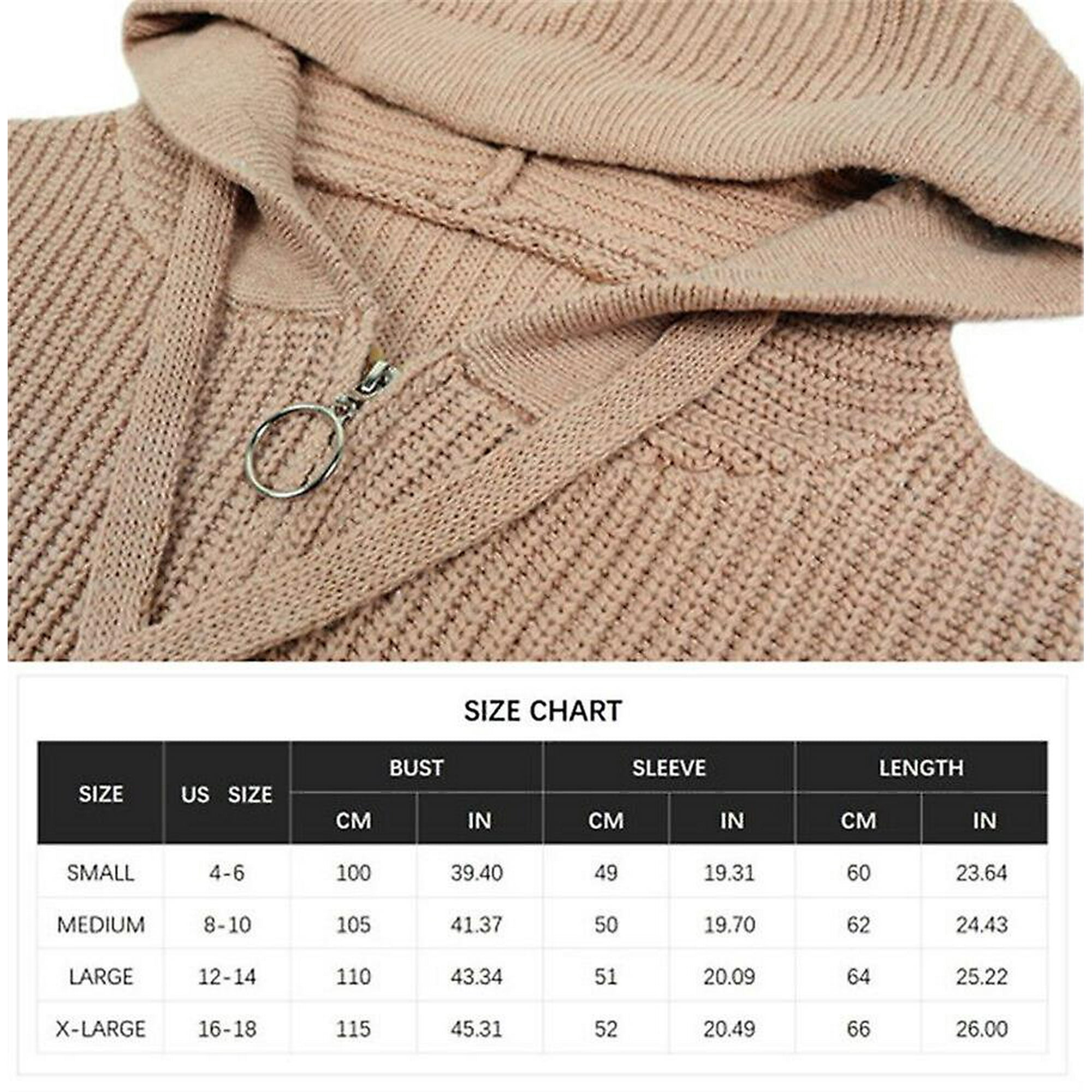 Blue Womens Hooded Knit Sweaters Zipper Coats Cardigan Tops