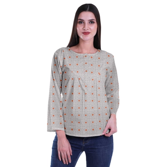 Moomaya Printed Button Placket Full Sleeve Top Round Neck WoMen's Casual Summer Tunic