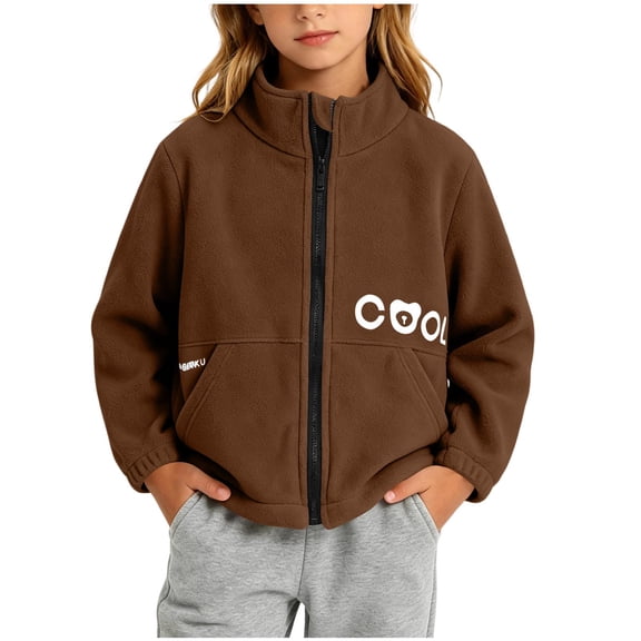 OGLCCG Kids Fleece Jacket Boys Girls Long Sleeve Full Zip Coat Comfy Casual Fall Winter Warm Jacket with Pockets Size 2-14