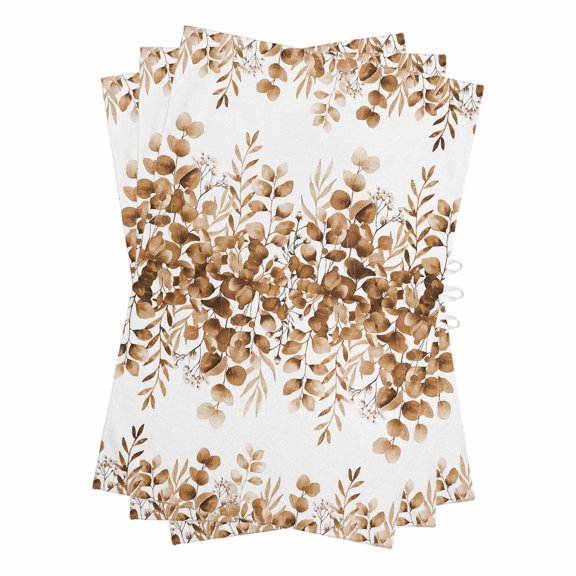 Brown Eucalyptus Leaves Kitchen Towels Set of 3, Water Absorbent Dish Towel, Spring Summer Botanical Decorative Hand Towels - Quick Drying Cloth for Cooking Baking, 18x28 Inch