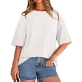 thumbnail image 2 of Oversized Tshirts for Women Summer Casual Short Sleeve Crew Neck Loose Fit Basic Tee Tops, #01 White, S, 2 of 6