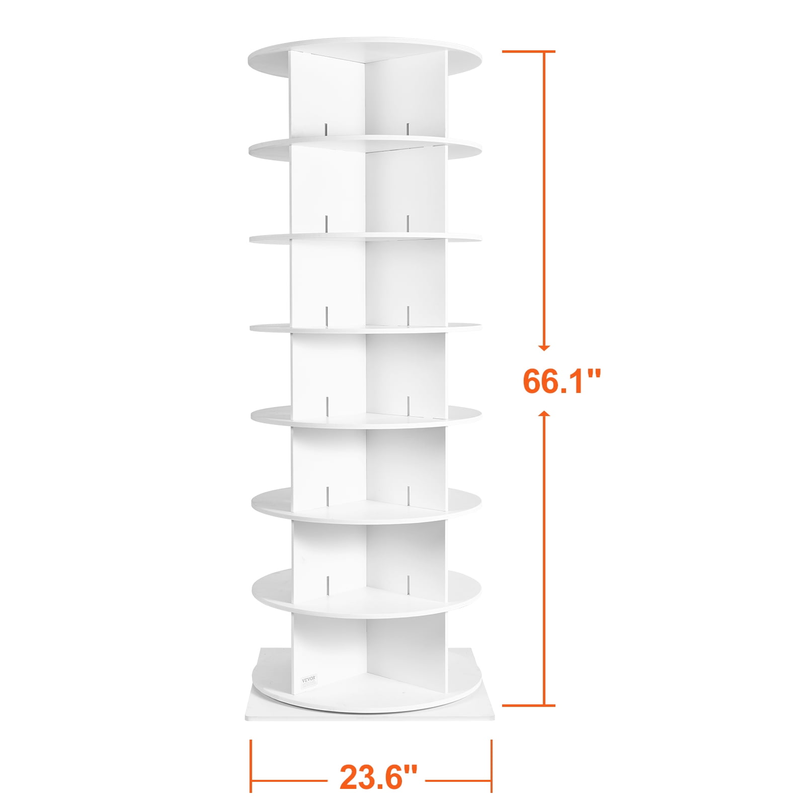 KFFKFF 7-Level Rotating Footwear Storage Tower, 360° Circular Shoe Showcase, Rotational Footwear Storage Carousel, Round Shoe Organizer with Stand for Bedroom, Living Room, Foyer, in White
