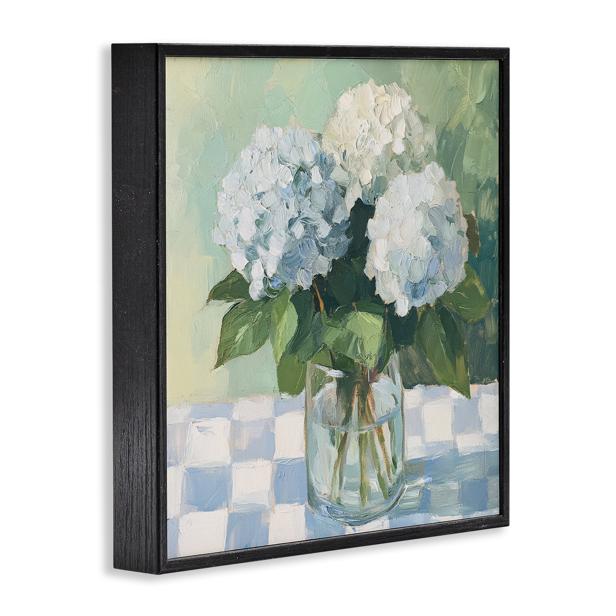 Stupell Industries Hydrangea Picnic on Checkered Black Framed Giclee Art, design by Petal Prints Design
