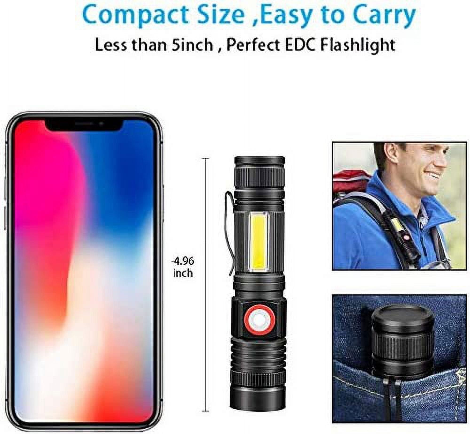 yiyang Rechargeable Flashlight(Battery Included), Magnetic LED Flashlight with COB sidelight, 1200 Lumen Super Bright LED, Waterproof, Zoomable, 4 Modes Best Flashlight for Camping, Emergency
