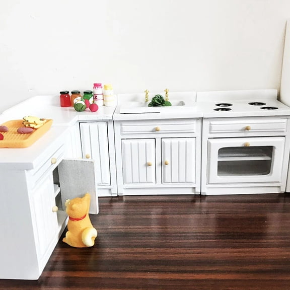 1/12 Dollhouse Miniature Kitchen Set with Integrated Stove Cabinet Furniture
