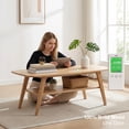 thumbnail image 3 of Qokori 100% Solid Wood Coffee Table with Storage, Mid Century Modern 2-Tier Center Table for Living Room, Round Edges Wood Table Robot Vacuum Friendly, Easy Assembly (Natural Color, 47.27"), 3 of 7