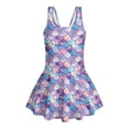 thumbnail image 4 of COEQINE Girls One Piece Bathing Suit, Scoop U-Neck & V Back Playful Swimsuit with Attached Skirt, Beach Swim Dress for Kids Age 6-7, Machine Washable, Purple Blue Mermaid Scales, 4 of 8