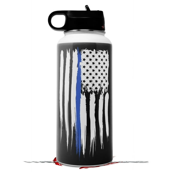 Skin Wrap Decal compatible with Hydro Flask Wide Mouth Bottle 32oz Brushed USA American Flag Blue Line (BOTTLE NOT INCLUDED)