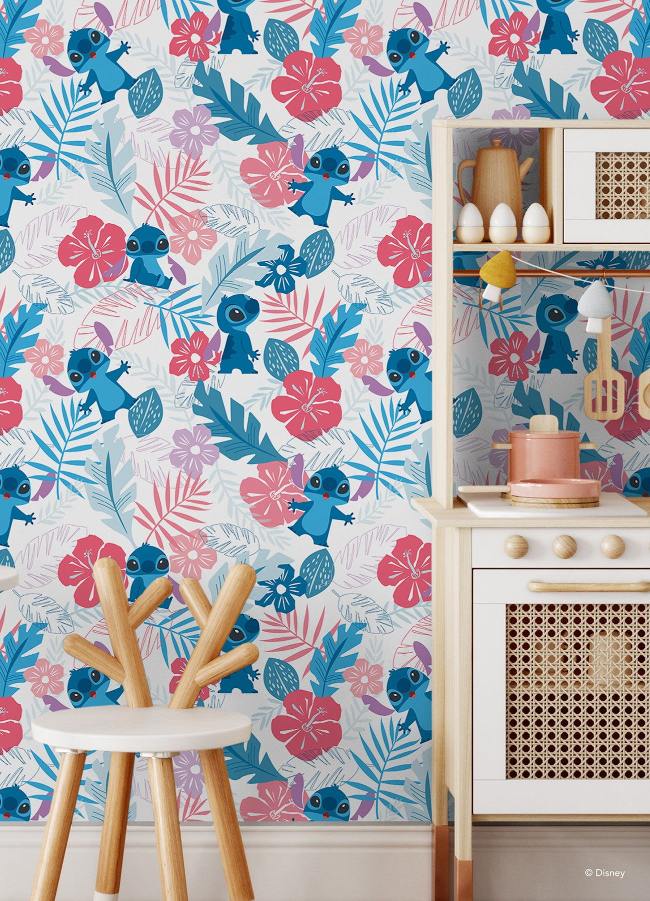 Disney Stitch Tropical Flowers Peel & Stick Wallpaper, Blue