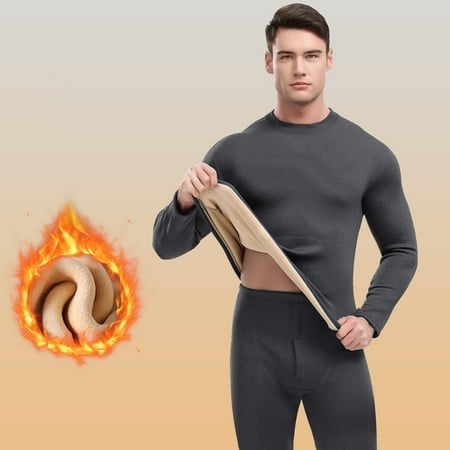 Fengqque Long thermal Underwear for Men Skiing Winter Warm Hunting Gear Fleece Lined Base Layer Set Dark Gray XXL(XXL)