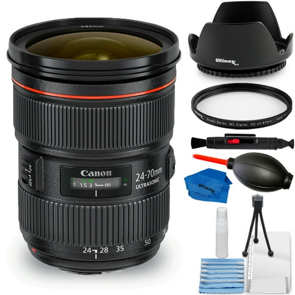 Canon EF 24-70mm F/2.8L II USM Zoom Lens (Black) - Bundle Includes: Tulip Lens Hood, UV Filter, Cleaning Kit & More (7pc Bundle)