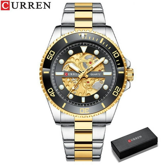Curren Luxury Gold Stainless Steel Band Watches Lumious Quartz Wristwatches For Men Casual Bussiness Clock Male 8412 - Quartz Wristwatches