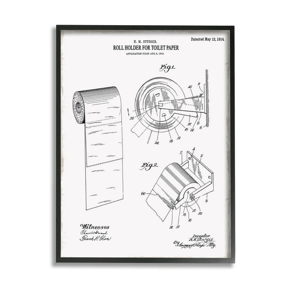 Stupell Industries Vintage Toilet Paper Holder Diagram Bathroom Blueprint , 16 x 20, Design by Kelly Donovan