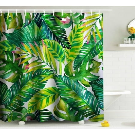 Vinyl Boutique Shop Green Banana Leaf Shower Curtain Fabric