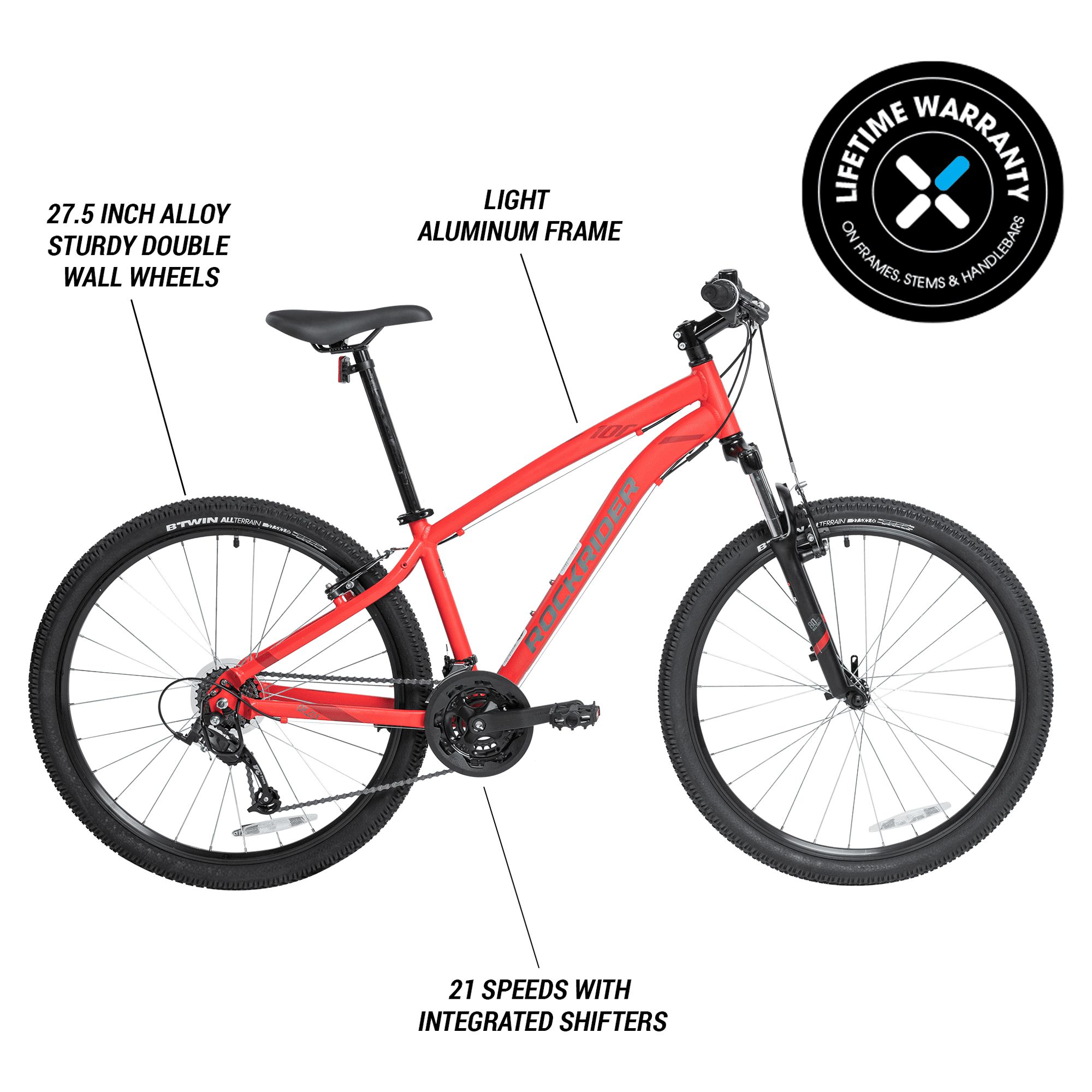 Rockrider ST100, 21 Speed Mountain Bike, 27.5", Unisex, Red, Extra Large - image 5 of 12