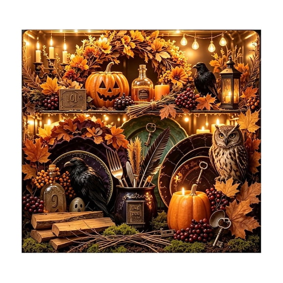 Dishwasher Cover with 4-Corner Magnetic Attachment, 23 X 26 Inches, Spooky Vintage Pumpkin and Crow Design, for Kitchen Appliance, Halloween Decoration