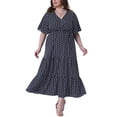 thumbnail image 1 of Vestidos de verano de talla grande para mujer Agnes Orinda, con estampado de lunares, escote en V, manga corta, envolvente, de capas, casual, corte A, maxi vestido 1X azul oscuro, 1 of 6