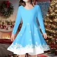 thumbnail image 2 of Tfken Christmas Dress For Little Girls Child Soft Long Sleeve Crew Neck A-Line Comfortable Snowflake Print Light Blue Dresses Size 10-13 Years, 2 of 5
