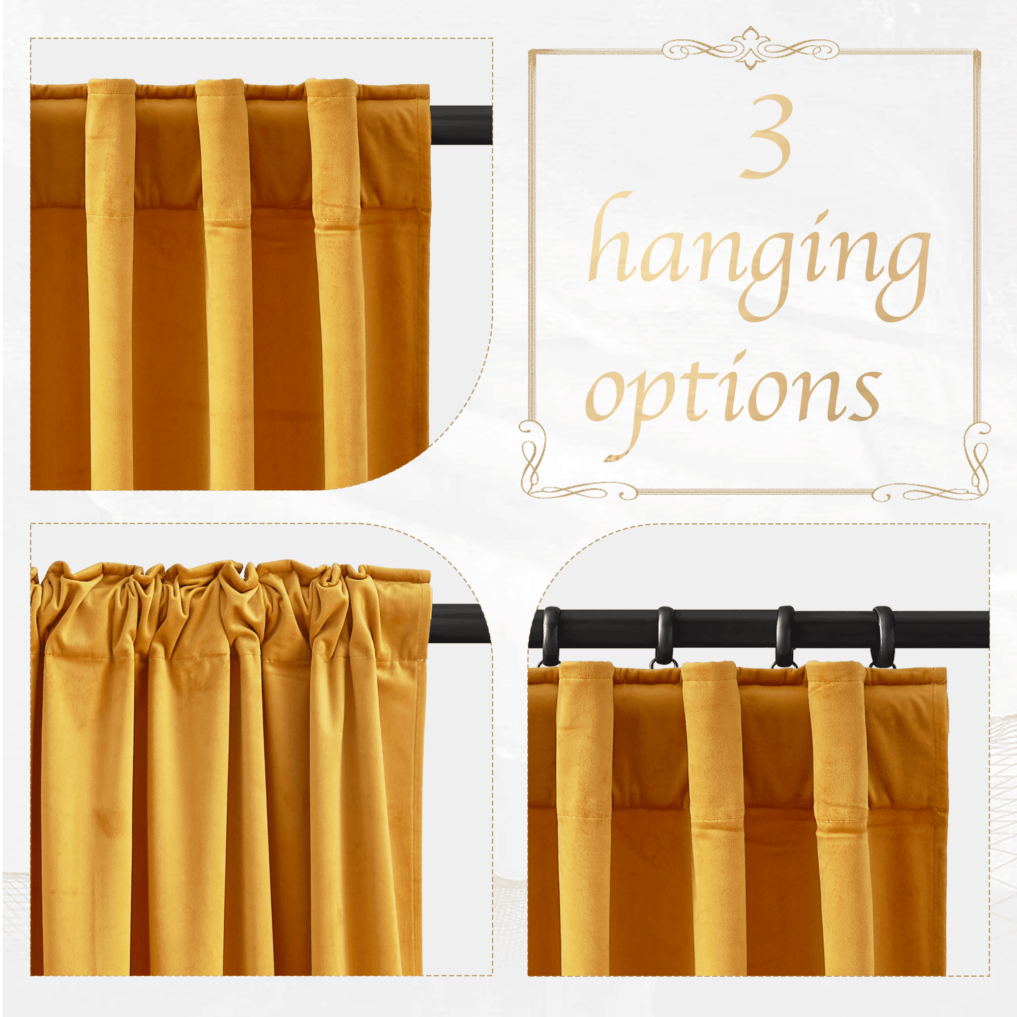 NICETOWN Fall Gold Velvet Curtains for Bedroom, Soft Luxury Velvet Drapes Thermal Insulated Room Darkening Rod Pocket & Back Tab Curtains Drapes Panels, 52"x 96", 2 Panels