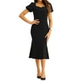 thumbnail image 2 of INSPIRE CHIC Business Elegant Dresses for Women's Sweetheart Neck Puff Short Sleeve Mermaid Midi Dress L Black, 2 of 6