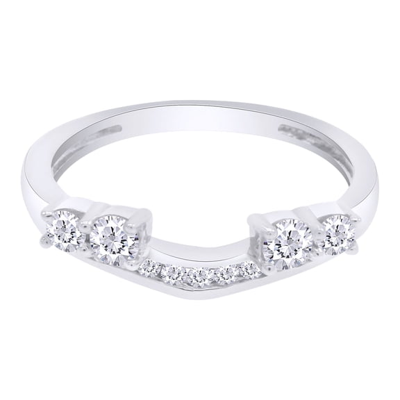 Round Cut White Cubic Zirconia 10k White Gold Solitaire Enhancer Guard Ring Size - 11.5