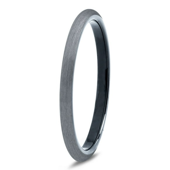 Tungsten Wedding Band Ring 2mm for Men Women Comfort Fit Black Domed Brushed Lifetime Guarantee