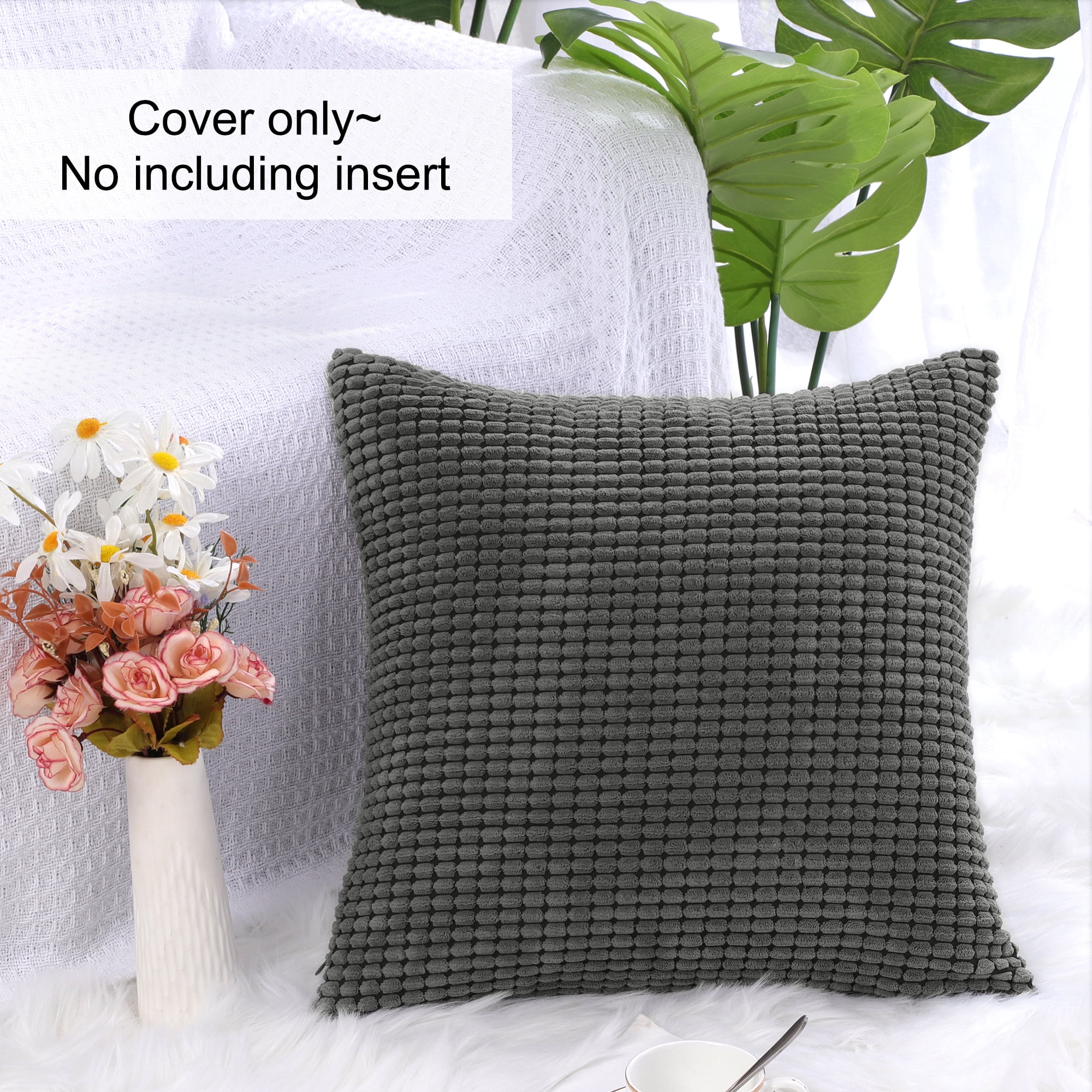 Unique Bargains Texture Solid Decorative Throw Pillow Cover Dark Grey 20" x 20"