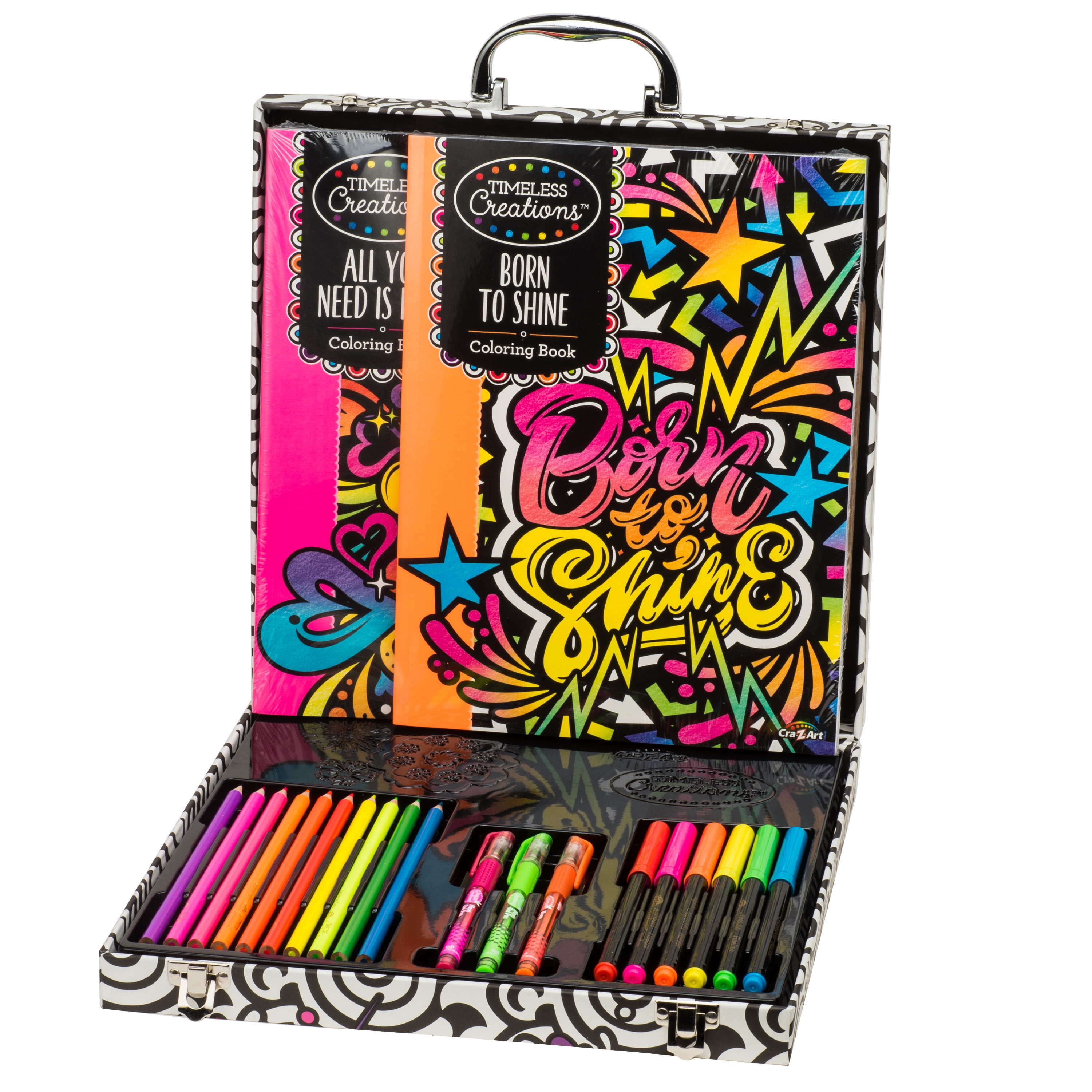  Timeless Creations 01-0817BBFDD000790A Cool Neon Coloring  Studio Art Case with 2 64-Page Coloring Books 22 pc