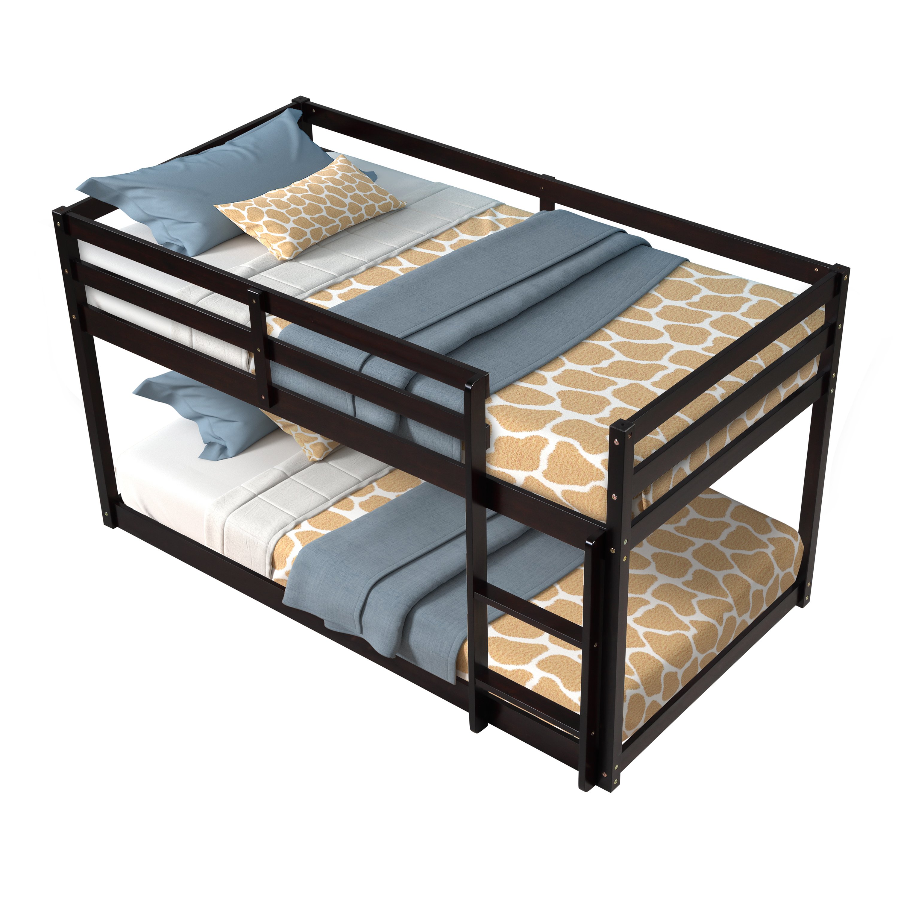Junior Twin Low Bed Floor Solid Wood Bunk Bed Twin Over Twim Size for