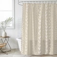 thumbnail image 2 of Extra Long Shower Curtain 72x96 Inch, Modern Minimalist Shower Curtain Waterproof Bathroom Decor, Country Leaves Stripes Pattern Beige Fabric Bath Curtain Set Accessories with Hooks, 2 of 7